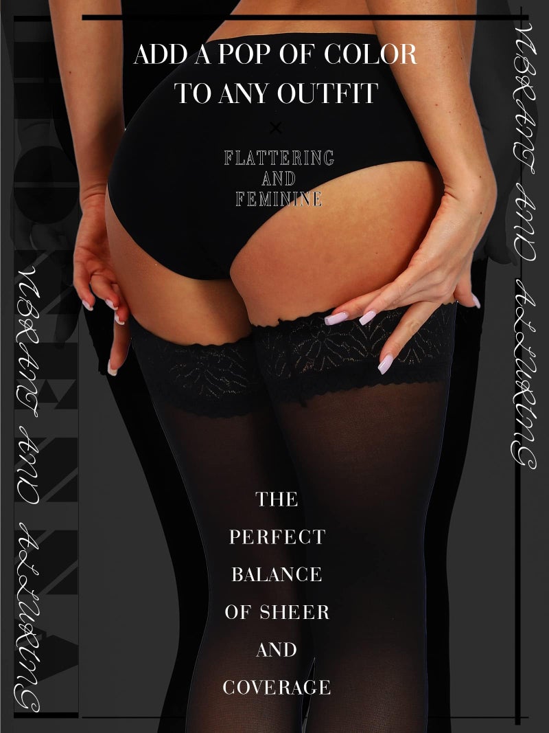 HONENNA Semi Sheer Stay Up Lingerie Thigh High Stockings Lace Top Size A-F, 1-2 Pairs - Image 3